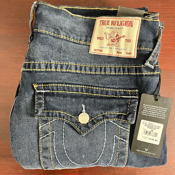 True Religion Ricky Big T Flap Relaxed Straight Fit Jeans SZ 36 X 34 NWT